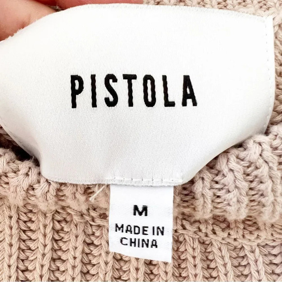 Pistola Taylor Ribbed Cropped Sweater Women’s Size M Tabbed Sleeves Blushing - Picture 3 of 10